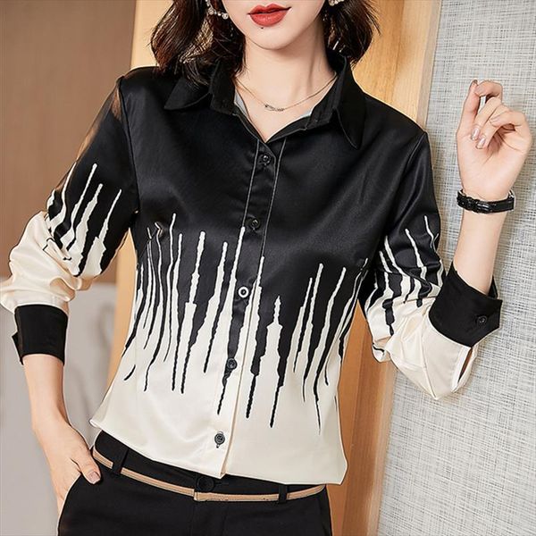 korean silk satin fall womens shirt long sleeve clothing print button office ladies, White
korean silk satin fall womens shirt long sleeve clothing print button office ladies, White