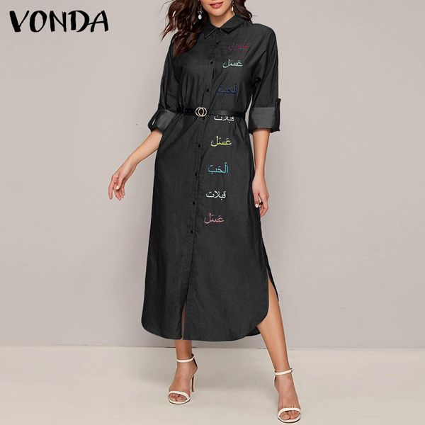 women's blouses & shirts solid demin long dresses vonda casual elegant lapel split vintage women spring sundress 2021 kaftan robe, White
women's blouses & shirts solid demin long dresses vonda casual elegant lapel split vintage women spring sundress 2021 kaftan robe, White