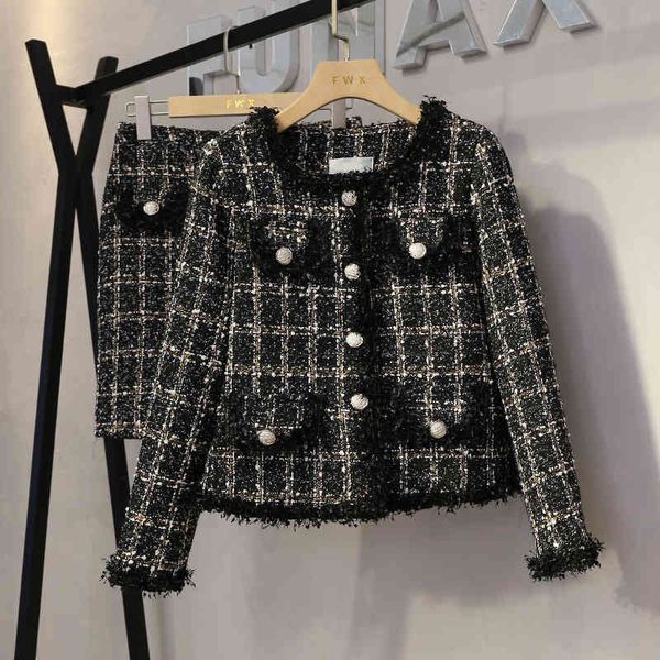 skirt winter tweed 2 piece set women outfits plaid fringed trims short jacket coat + mini suits female woolen sets i94v, Black
skirt winter tweed 2 piece set women outfits plaid fringed trims short jacket coat + mini suits female woolen sets i94v, Black