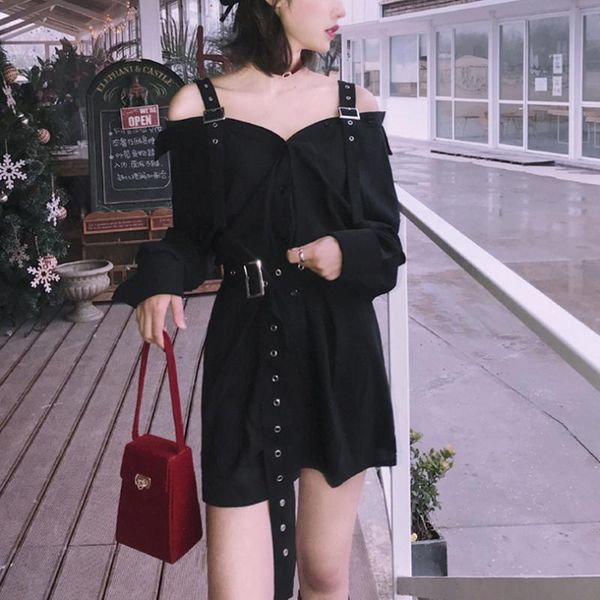 casual dresses vintage hard black spaghetti strap dress female harajuku gothic arrival off shoulder shirt punk style, Black;gray
casual dresses vintage hard black spaghetti strap dress female harajuku gothic arrival off shoulder shirt punk style, Black;gray