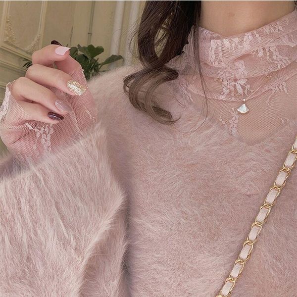 women's t-shirt turtleneck lace bottoming shirt autumn and winter western style sweater with black thin gauze inside see-through fairy, White
women's t-shirt turtleneck lace bottoming shirt autumn and winter western style sweater with black thin gauze inside see-through fairy, White