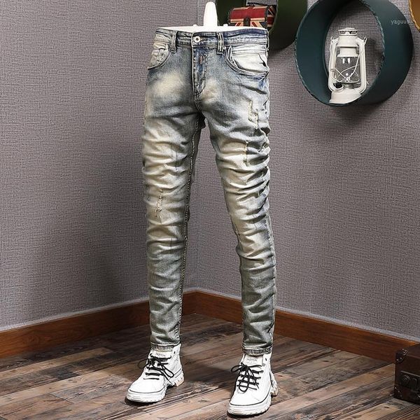 men's jeans ly vintage fashion men elastic cotton retro slim fit ripped frayed hole designer stretch casual denim pants, Blue
men's jeans ly vintage fashion men elastic cotton retro slim fit ripped frayed hole designer stretch casual denim pants, Blue