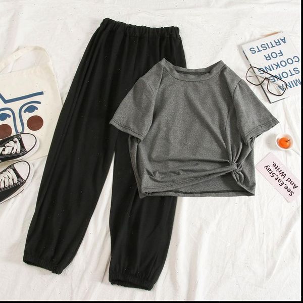 summer clothes solid short t womens tracksuits shirt korean leisure hallen wide leg pants suit female two piece set, Gray
summer clothes solid short t womens tracksuits shirt korean leisure hallen wide leg pants suit female two piece set, Gray