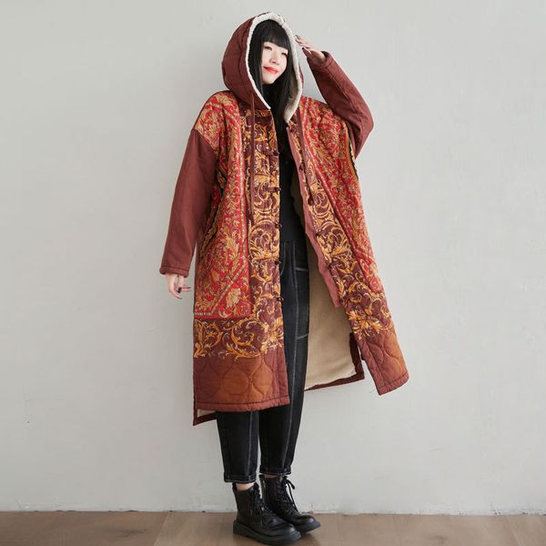 Women's coat ethnic boho impression interior flannel quilled cotton with loose hood outerwear t032, Black
Women's coat ethnic boho impression interior flannel quilled cotton with loose hood outerwear t032, Black