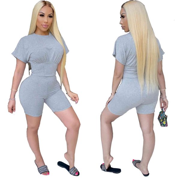 women summer slim tracksuit draw back short sleeeve tshirt high waist shorts ladies sport sets, Gray
women summer slim tracksuit draw back short sleeeve tshirt high waist shorts ladies sport sets, Gray