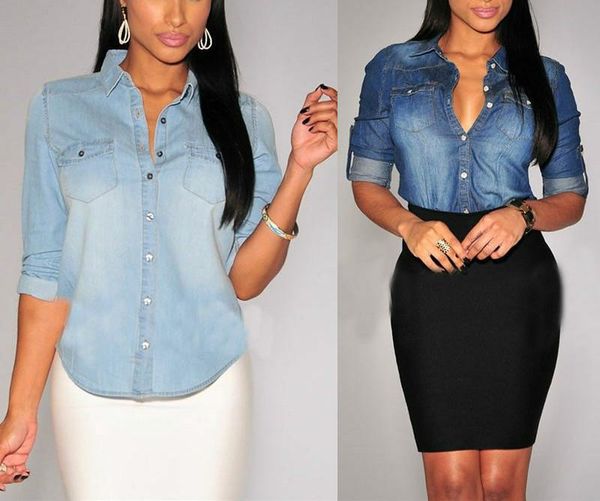 women's blouses & shirts womens retro blue jean soft denim adjustable long sleeve casual shirt blouse jacket autumn loose fashion butt, White
women's blouses & shirts womens retro blue jean soft denim adjustable long sleeve casual shirt blouse jacket autumn loose fashion butt, White