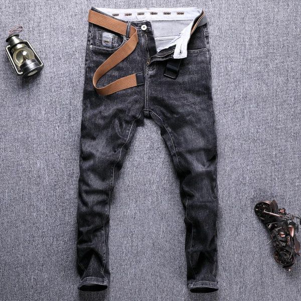men's jeans korean style fashion men retro black gray elastic slim fit designer vintage casual denim pants, Blue
men's jeans korean style fashion men retro black gray elastic slim fit designer vintage casual denim pants, Blue