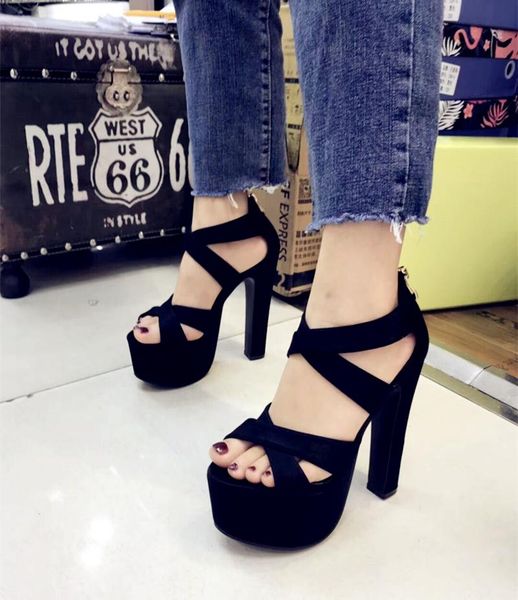 14cm korean open-toe endless high heels show thin and all-match women's shoes with cross straps thick soles slippers, Black
14cm korean open-toe endless high heels show thin and all-match women's shoes with cross straps thick soles slippers, Black