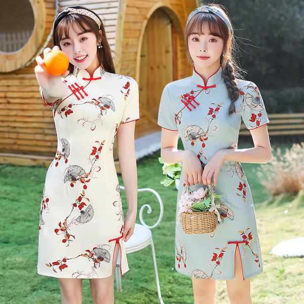 printed satin mini qipao traditional chinese women short sleeve mandarin collar dress daily student cheongsam, Red
printed satin mini qipao traditional chinese women short sleeve mandarin collar dress daily student cheongsam, Red
