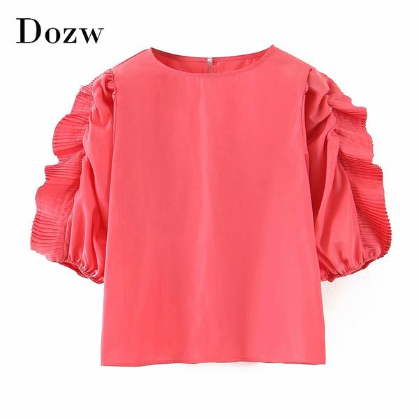 summer elegant ruffle pink blouse women o neck stylish puff short sleeve female loose solid casual blouses shirts 210414, White
summer elegant ruffle pink blouse women o neck stylish puff short sleeve female loose solid casual blouses shirts 210414, White