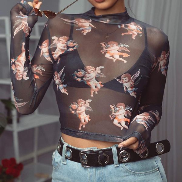 women's blouses & shirts see-through women mesh sheer long sleeve stand collar crop perspective ladies print slim arrival smock, White
women's blouses & shirts see-through women mesh sheer long sleeve stand collar crop perspective ladies print slim arrival smock, White