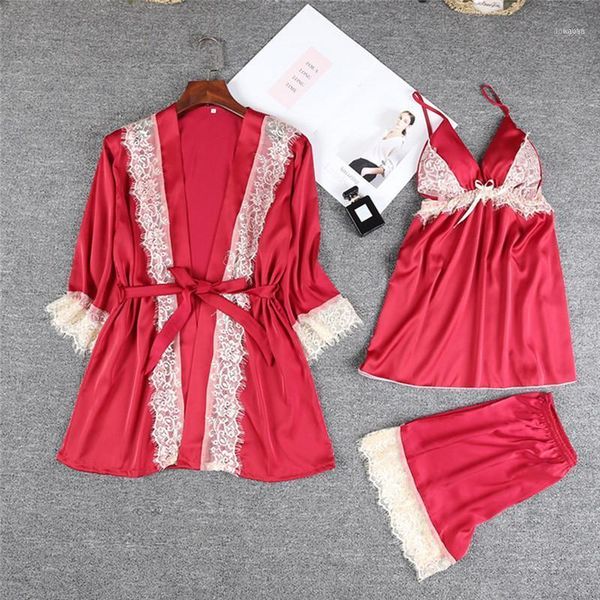 women's robe & gown sets twinest bathrobe + mini night dress three pieces sleepwear womens sleep set faux silk plus size1, Black;red
women's robe & gown sets twinest bathrobe + mini night dress three pieces sleepwear womens sleep set faux silk plus size1, Black;red