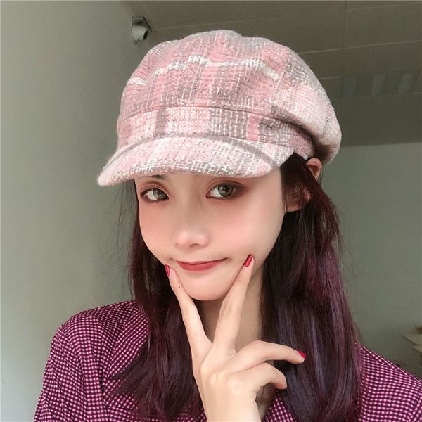 hat spring and summer women's versatile thin fashion british women's plaid duck tongue beret octagonal hat, Blue;gray
hat spring and summer women's versatile thin fashion british women's plaid duck tongue beret octagonal hat, Blue;gray