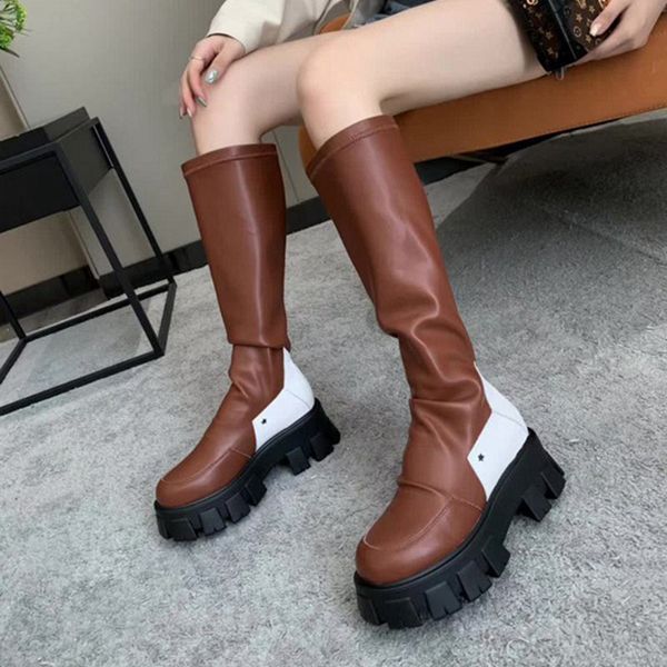 designer elastic knee high boots round toe real leather 6cm platform patchwork fashion women winter long boot shoes with box, Black
designer elastic knee high boots round toe real leather 6cm platform patchwork fashion women winter long boot shoes with box, Black