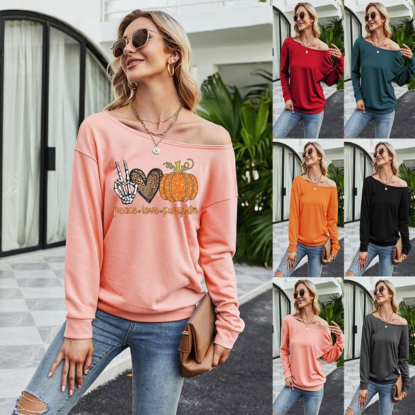 2021 autumn fashion slant shoulder women's drs halloween funny pumpkin pattern printed casual long sleeve sweater, Black
2021 autumn fashion slant shoulder women's drs halloween funny pumpkin pattern printed casual long sleeve sweater, Black