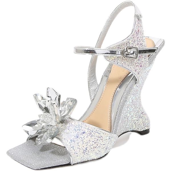 b372 wedge shoes summer sandals toe wedges square foot design exclusive women's crystal sandals princess high heels glitter ladies', Black
b372 wedge shoes summer sandals toe wedges square foot design exclusive women's crystal sandals princess high heels glitter ladies', Black