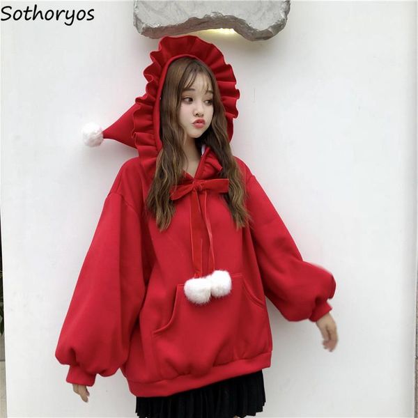 women's hoodies & sweatshirts with hat solid simple bow hairball ruched hooded korean loose preppy-style sweet girls trendy plus-velvet, Black
women's hoodies & sweatshirts with hat solid simple bow hairball ruched hooded korean loose preppy-style sweet girls trendy plus-velvet, Black