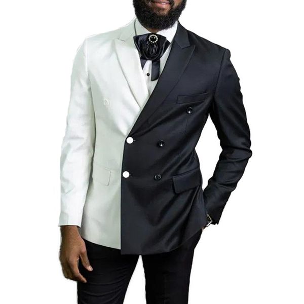 men's suits & blazers white and black men slim fit with double breasted peaked lapel wedding tuxedo for groom 2 piece african male fash, White;black
men's suits & blazers white and black men slim fit with double breasted peaked lapel wedding tuxedo for groom 2 piece african male fash, White;black