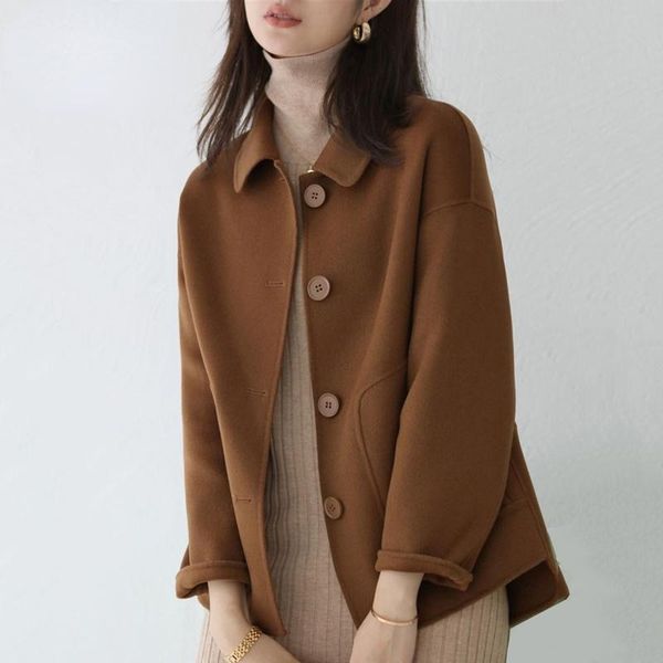 women's wool & blends autumn trendy brown coats women korean ol basic short jackets female casual solid color turndown overcoat high qu, Black
women's wool & blends autumn trendy brown coats women korean ol basic short jackets female casual solid color turndown overcoat high qu, Black