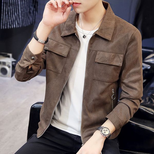 Jacket spring top men's deer skin velvet casual slim sports cool Lapel versatile jacket, Black;brown
Jacket spring top men's deer skin velvet casual slim sports cool Lapel versatile jacket, Black;brown