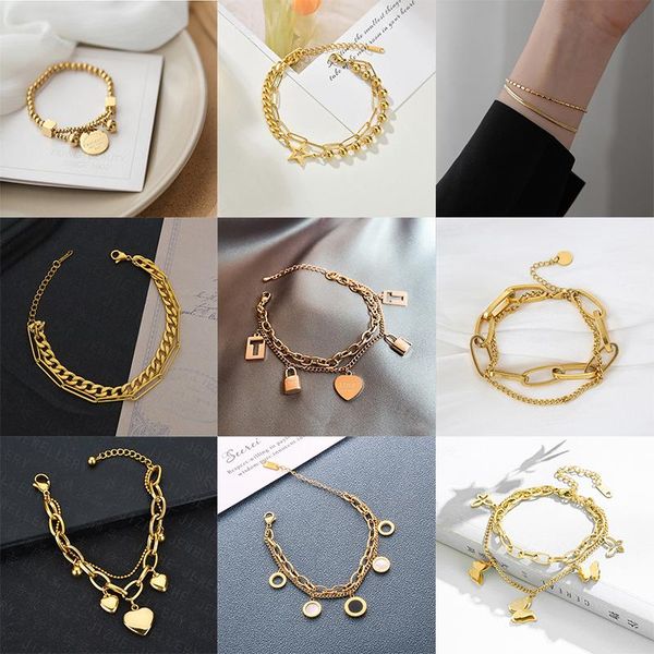 link, chain meyrroyu stainless steel three color multi-style double layer bracelets for women 2021 heart geometric gift fashion jewelry, Black
link, chain meyrroyu stainless steel three color multi-style double layer bracelets for women 2021 heart geometric gift fashion jewelry, Black