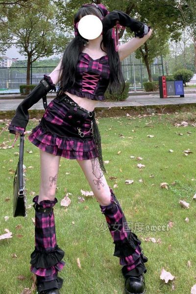 original design harajuku japanese women dress plaid skirt and set girl punk black low pink with chains sweet soft, White
original design harajuku japanese women dress plaid skirt and set girl punk black low pink with chains sweet soft, White