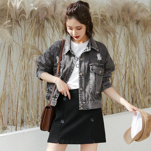 women's jackets gray loose short denim jacket 2021 spring autumn long sleeve holes women jean fashionable coats outerwear, Black;brown
women's jackets gray loose short denim jacket 2021 spring autumn long sleeve holes women jean fashionable coats outerwear, Black;brown