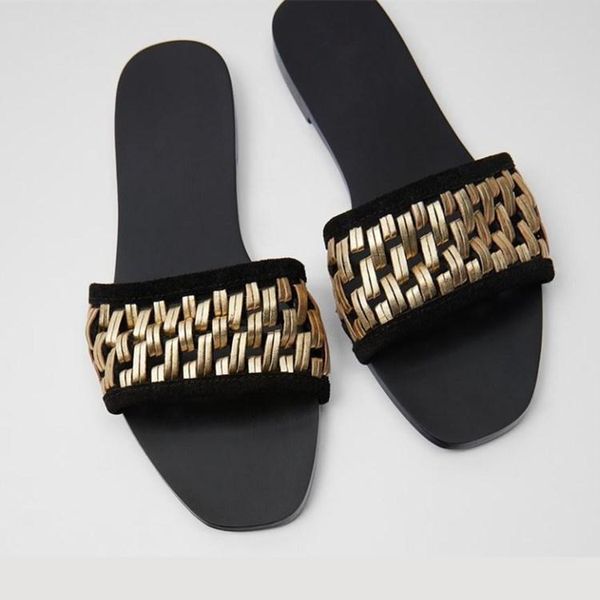 women's shoes black slipper gold mattle woven flat sandals outdoor casual beach fch-48 slippers
women's shoes black slipper gold mattle woven flat sandals outdoor casual beach fch-48 slippers