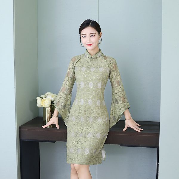 oversize 3xl elegant orientale women flared sleeves lace qipao chinese mandarin collar chiffon knee-length cheongsam, Red
oversize 3xl elegant orientale women flared sleeves lace qipao chinese mandarin collar chiffon knee-length cheongsam, Red
