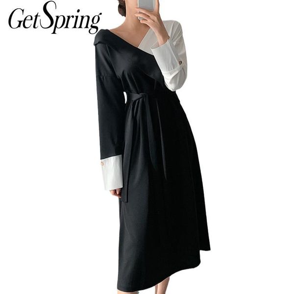 getspring women dress black white color matching long dresses sleeve lace up vintage chic ladies spring 2021 casual, Black;gray
getspring women dress black white color matching long dresses sleeve lace up vintage chic ladies spring 2021 casual, Black;gray