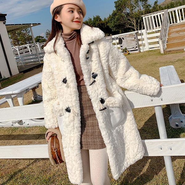 women's fur & faux pure white wool long coat horn buckle lamb lapel thick winter big pocket plush to keep warm loose, Black
women's fur & faux pure white wool long coat horn buckle lamb lapel thick winter big pocket plush to keep warm loose, Black