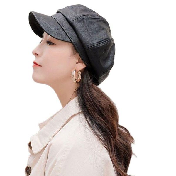 berets retro women beret with brim pu leather octagonal style hat autumn winter solid color artist sboy peaked female sun, Blue;gray
berets retro women beret with brim pu leather octagonal style hat autumn winter solid color artist sboy peaked female sun, Blue;gray