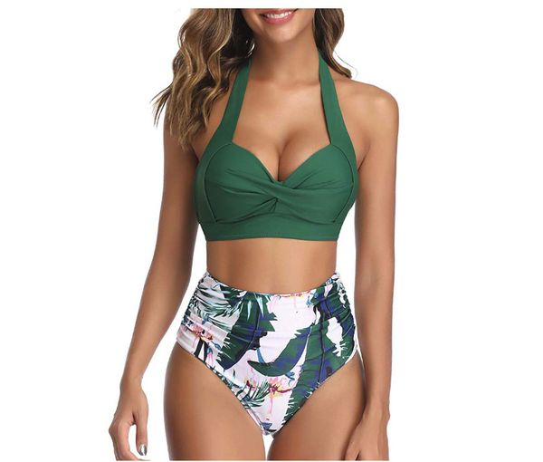 neck 2021 new bikini strap high waist print women's split slim swimsuit, White;black
neck 2021 new bikini strap high waist print women's split slim swimsuit, White;black