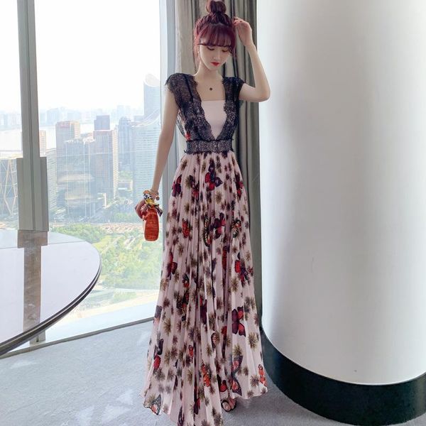 casual dresses summer v neck sleeveless ladies vacation dress high end women party lace patchwork print long chiffon vestidos, Black;gray
casual dresses summer v neck sleeveless ladies vacation dress high end women party lace patchwork print long chiffon vestidos, Black;gray