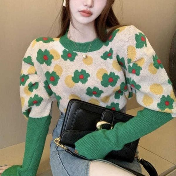 women's sweaters winter floral knitted pullover sweater women patchwork casual warm female korean fashion designer y2k knitwear 2021, White;black
women's sweaters winter floral knitted pullover sweater women patchwork casual warm female korean fashion designer y2k knitwear 2021, White;black