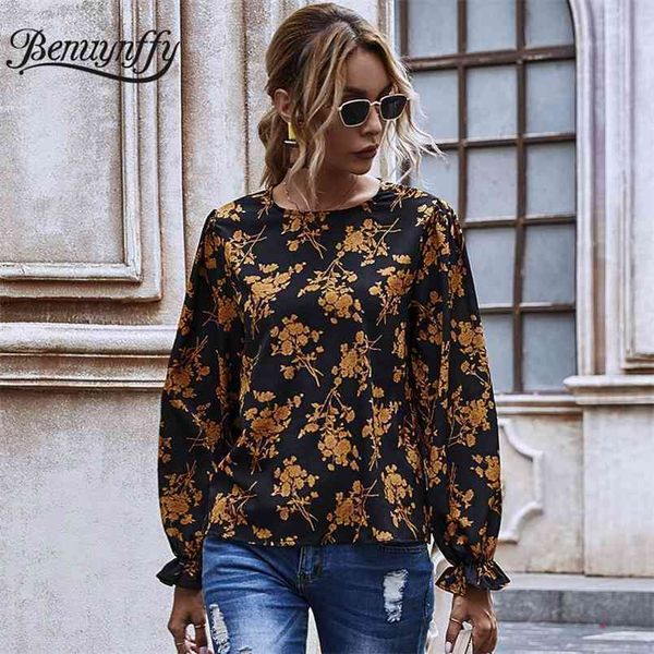 autumn floral print blouse women high street round neck long sleeve retro casual ladies and blouses 210510, White 
autumn floral print blouse women high street round neck long sleeve retro casual ladies and blouses 210510, White