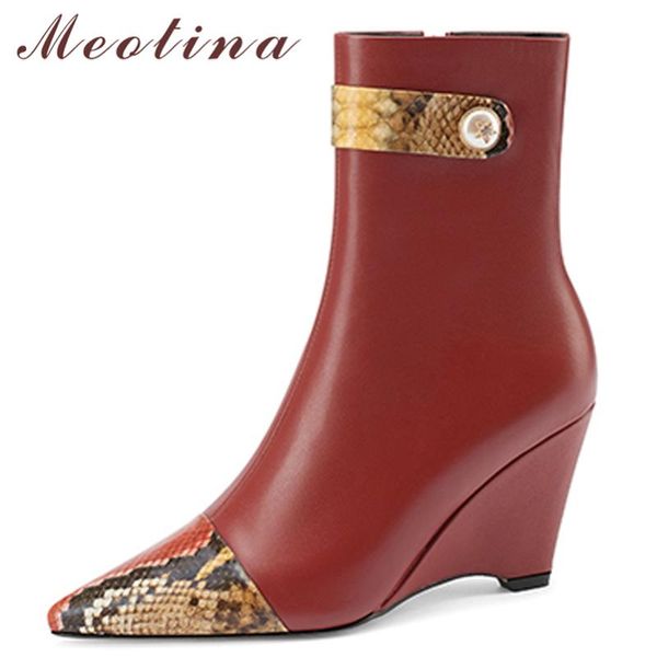 boots meotina women shoes genuine leather ankle wedges high heel short pointed toe zipper ladies autumn winter nude, Black
boots meotina women shoes genuine leather ankle wedges high heel short pointed toe zipper ladies autumn winter nude, Black