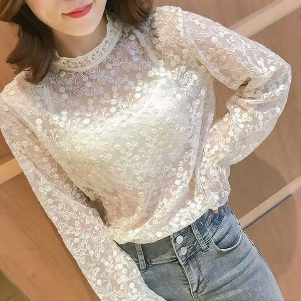 women's blouses & shirts blouse women lace shirt mesh collar blusas ropa de mujer, White
women's blouses & shirts blouse women lace shirt mesh collar blusas ropa de mujer, White