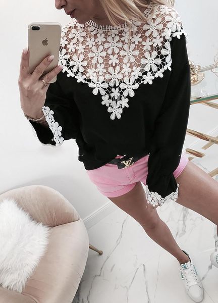 women's t-shirt 2021 style european and american long-sleeved slim solid color stitching lace round neck, White
women's t-shirt 2021 style european and american long-sleeved slim solid color stitching lace round neck, White