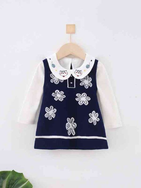 baby floral pattern cartoon embroidery peter pan collar sweater dress she, White
baby floral pattern cartoon embroidery peter pan collar sweater dress she, White