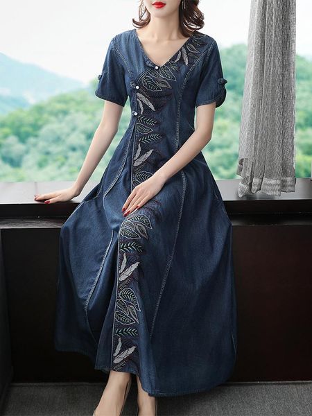 vintage women long maxi short sleeve denim v-neck summer embroidery dresses beading chinese style casual, Black;gray
vintage women long maxi short sleeve denim v-neck summer embroidery dresses beading chinese style casual, Black;gray