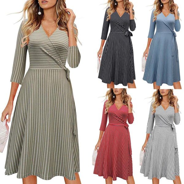 fashion striped knee-length dress v-neck bandage 3/4 sleeve beach sundress evening casual summer party women dresses, Black;gray
fashion striped knee-length dress v-neck bandage 3/4 sleeve beach sundress evening casual summer party women dresses, Black;gray