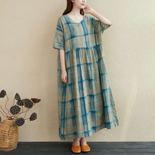 summer women's dresses casual cotton hemp small fresh plaid dress, Black;gray
summer women's dresses casual cotton hemp small fresh plaid dress, Black;gray