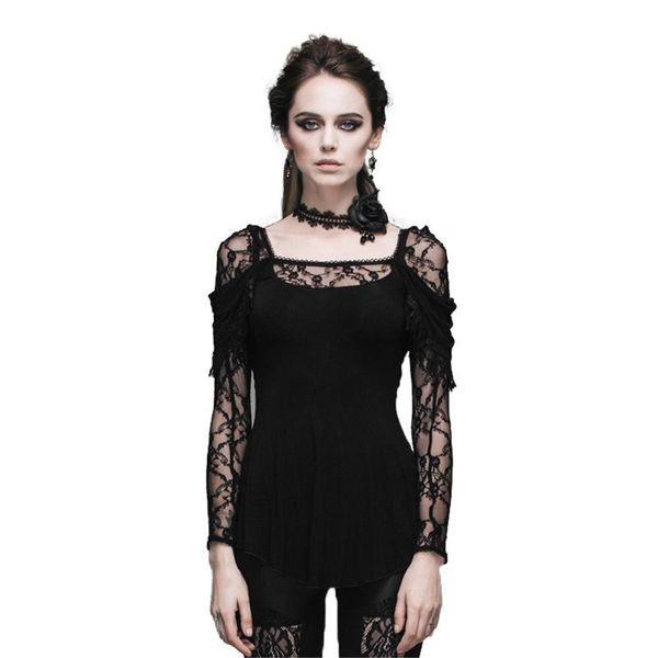 women's t-shirt the steampunk gothic flocking lace splicing female show thin hollow out long sleeves women black sexy, White
women's t-shirt the steampunk gothic flocking lace splicing female show thin hollow out long sleeves women black sexy, White