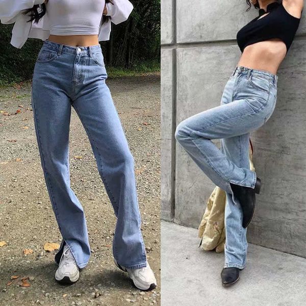 ins blogger wash high waist split jeans women's wide leg floor long pants metal button decoration casual leisure trouser 210602, Blue
ins blogger wash high waist split jeans women's wide leg floor long pants metal button decoration casual leisure trouser 210602, Blue
