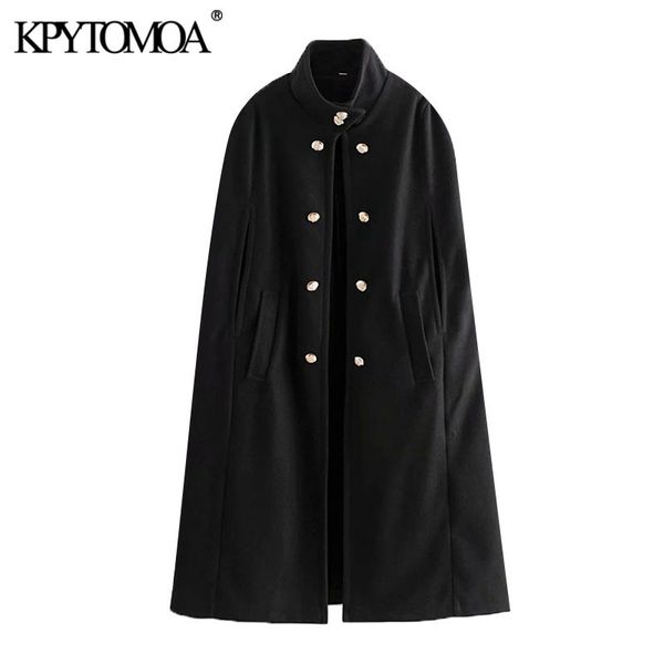 women fashion metal buttons loose woolen cape coat vintage high neck side pockets female outerwear chic overcoat 210416, Black
women fashion metal buttons loose woolen cape coat vintage high neck side pockets female outerwear chic overcoat 210416, Black
