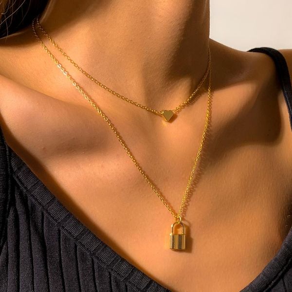 chokers bohemian multi layered heart lock pendant necklace gold color thin chain short simple design 2021 jewelry gift, Golden;silver
chokers bohemian multi layered heart lock pendant necklace gold color thin chain short simple design 2021 jewelry gift, Golden;silver