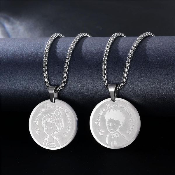 pendant necklaces cartoon round stainless steel necklace little prince or princess pendants fashion accessories for couples, Silver
pendant necklaces cartoon round stainless steel necklace little prince or princess pendants fashion accessories for couples, Silver