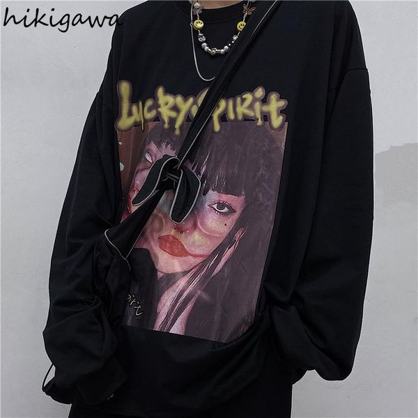 women's t-shirt hikigawa t-shirts casual o-neck tees spring korean harajuku chic print loose black bf long-sleeved shirt 7z152, White
women's t-shirt hikigawa t-shirts casual o-neck tees spring korean harajuku chic print loose black bf long-sleeved shirt 7z152, White