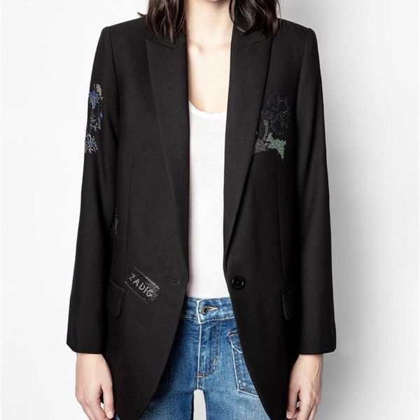 women's suits & blazers women black blazer jacket single button rose letter colorful rhinestones spring autumn 2021 long sleeve ol fash, White;black 
women's suits & blazers women black blazer jacket single button rose letter colorful rhinestones spring autumn 2021 long sleeve ol fash, White;black